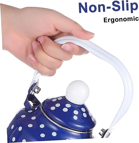 Miniatura 9 de Cabilock Tetera esmaltada para restaurante Home en L 3 piezas con esmalte de cocina interior de puntos agarre de puntos azules blanco y vintage para