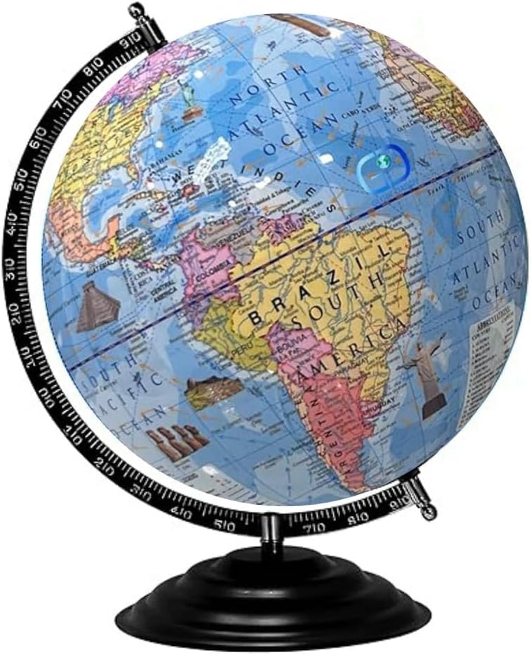Rotating World Globe 12 Inch with Black Arc and Metal Stand for Show pieces for Home Décor, Office Decor and Decorations items,Study Table decor Items, Birthday, Party Gifts and