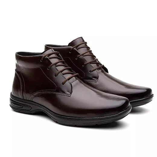 Bota de Couro Sintético Coturno Ortopédico Sola de Borracha Antiderrapante Confort