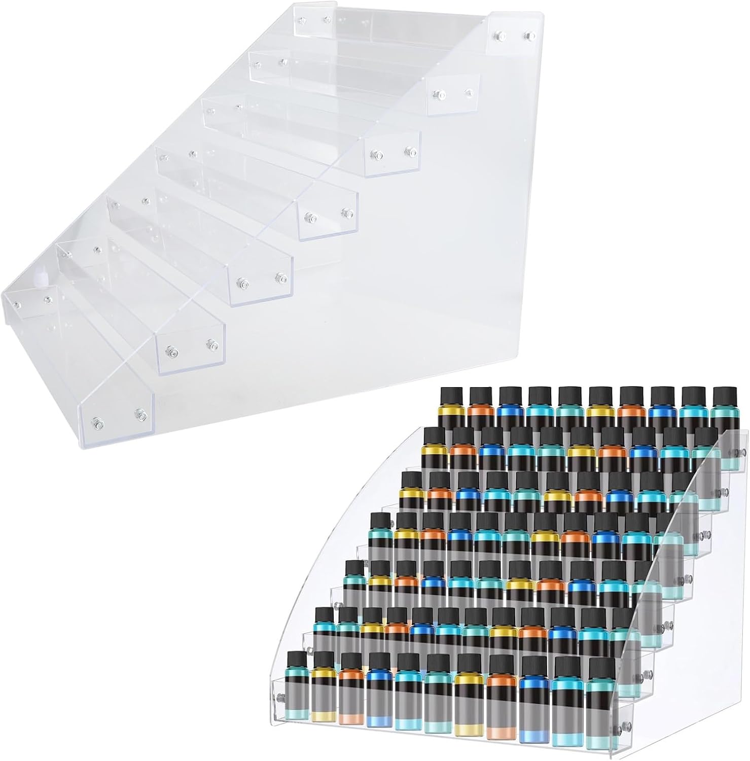 Multilayered Paint Bottle Display Holder with Brush Section