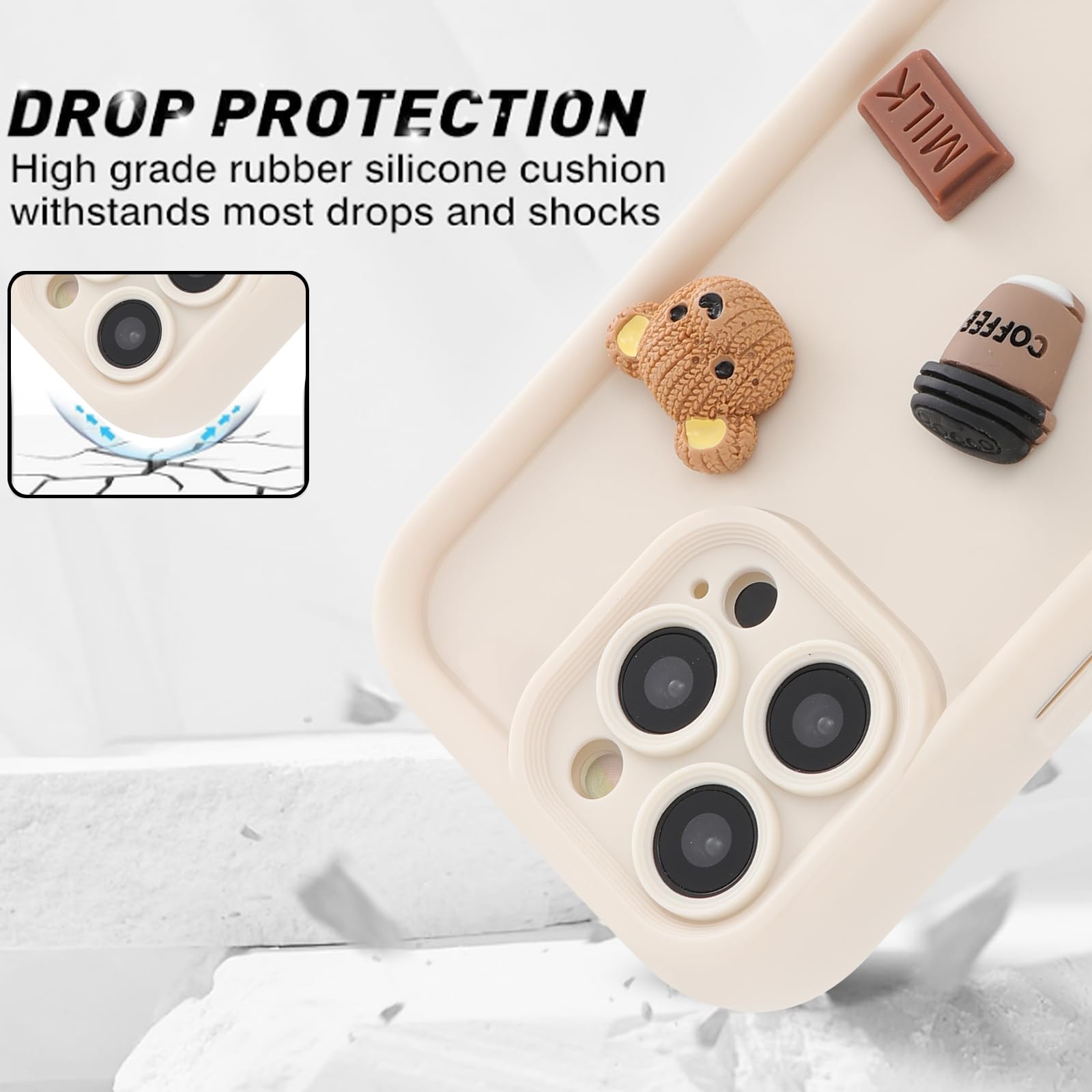 Coalbooliy Funda Para IPhone 13 6,1'' Blanco Carcasa Ultra Fina Suave TPU Ultrafina Silicona Aesthetic Patrón Osito Peluche 3D Antigolpes Bumper Protección Cámara Niña Regalo Case Móvil, 03