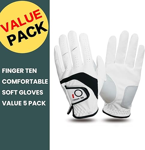 Miniatura 2 de FINGER TEN Guantes de golf para hombre, paquete de 5 unidades para mano izquierda y derecha, cómodos, suaves y con agarre para todo tipo de clima,