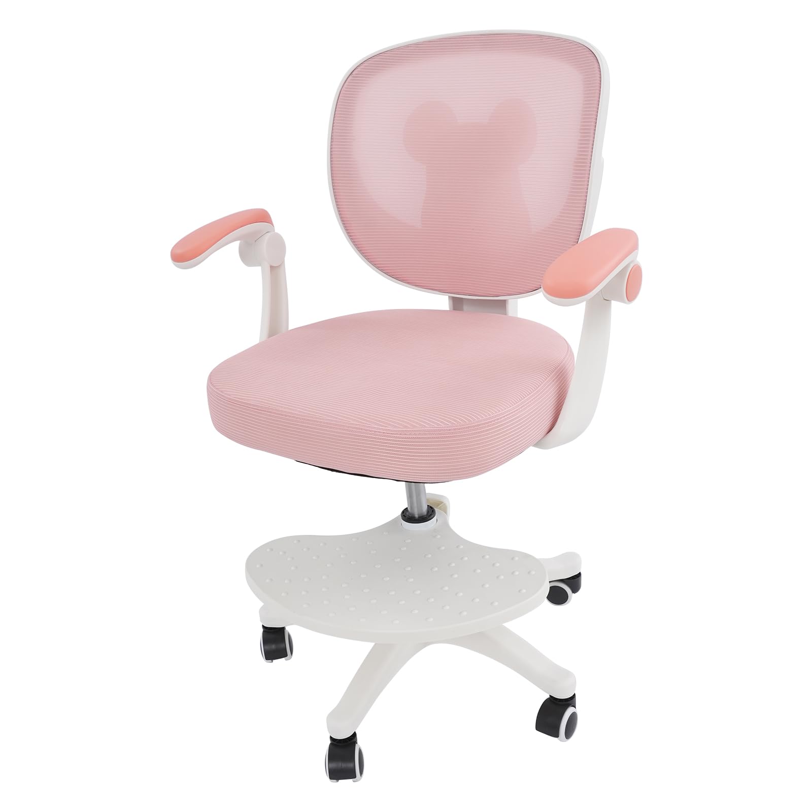 Children's Desk Chair, 360° Swivel Height Adjustable Child Chair with Backrest and Armrests, for Children from 6 Years, Swivel Office Chair with 5 Wheels, Pink