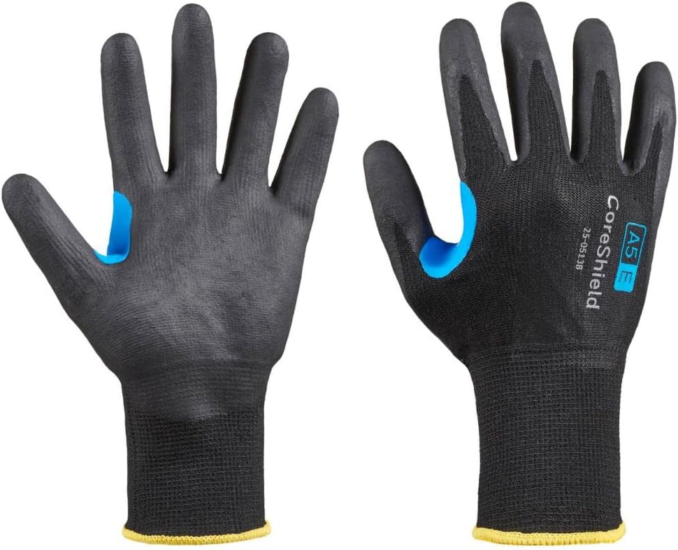 Micro-Foam Nitrile Coating 25-0513B/09L CoreShield Cut A5/E Resistant Safety Gloves, 13 Gauge HPPE/Stainless Steel Black Liner, Large