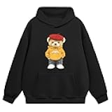 Womens Cute Teddy Bear Graphic Hoodie Cotton Blend Pullover Long Sleeve Casual Sweatshirt For Teens Young Adults