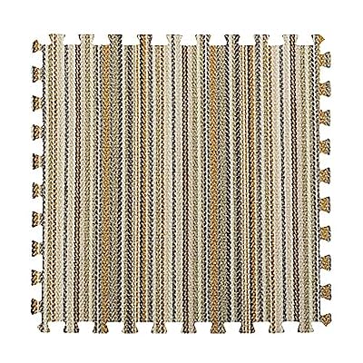 Soft Interlocking Carpet Tiles,11.6 Sq. Ft. Cotton Linen Foam Puzzle Floor Mat,Floor Area Rugs for All Seasons,12x12 Inch(Color:Stripe 4)