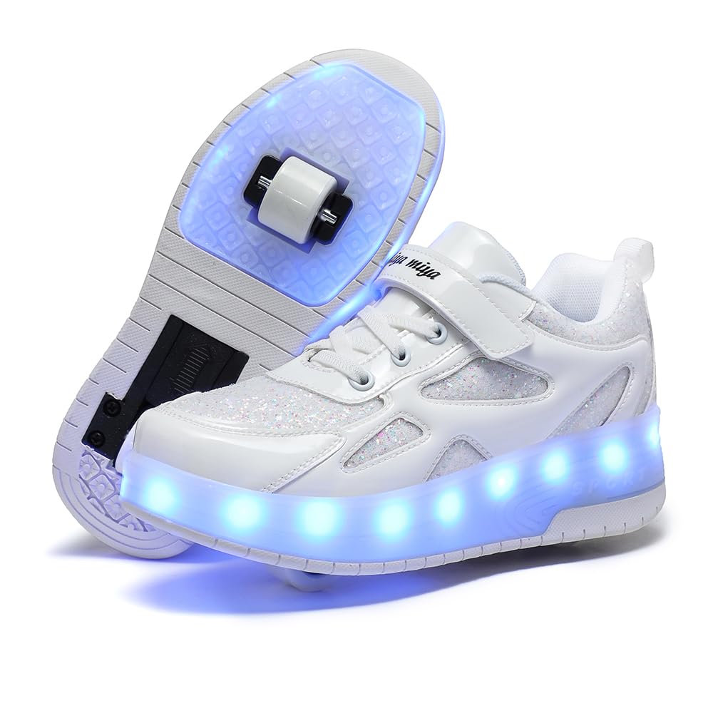 LED Chaussures à roulettes de Skateboard USB Rechargeable 7 Couleurs Clignotantes Chaussure avec Rouleau Multisports Outdoor Gymnastique Sneaker Automatiques Rétractables Enfant Baskets Mode