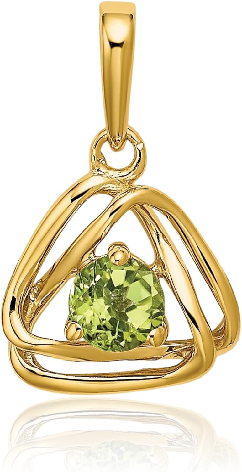 IceCarats 14K Solid Yellow Gold 0.26 carat Green Peridot Solitaire Small Pendant Necklace 17.55mm 0.7 inch Round Cut, Natural, Prong Set For Her