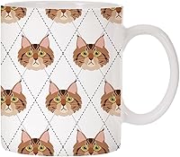 Vista 22 de Adorable taza de café de cerámica con diseño de raza de gato con diseño de rombos de 11 oz (Tuxedo)
