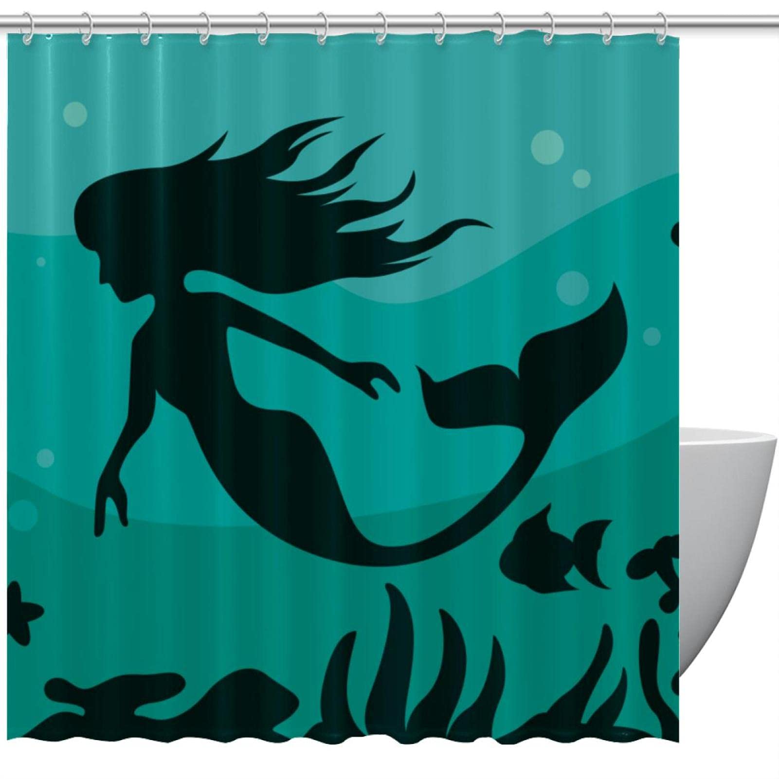 Rideau de douche sirène vert foncé imperméable lavable 183 x 183 cm