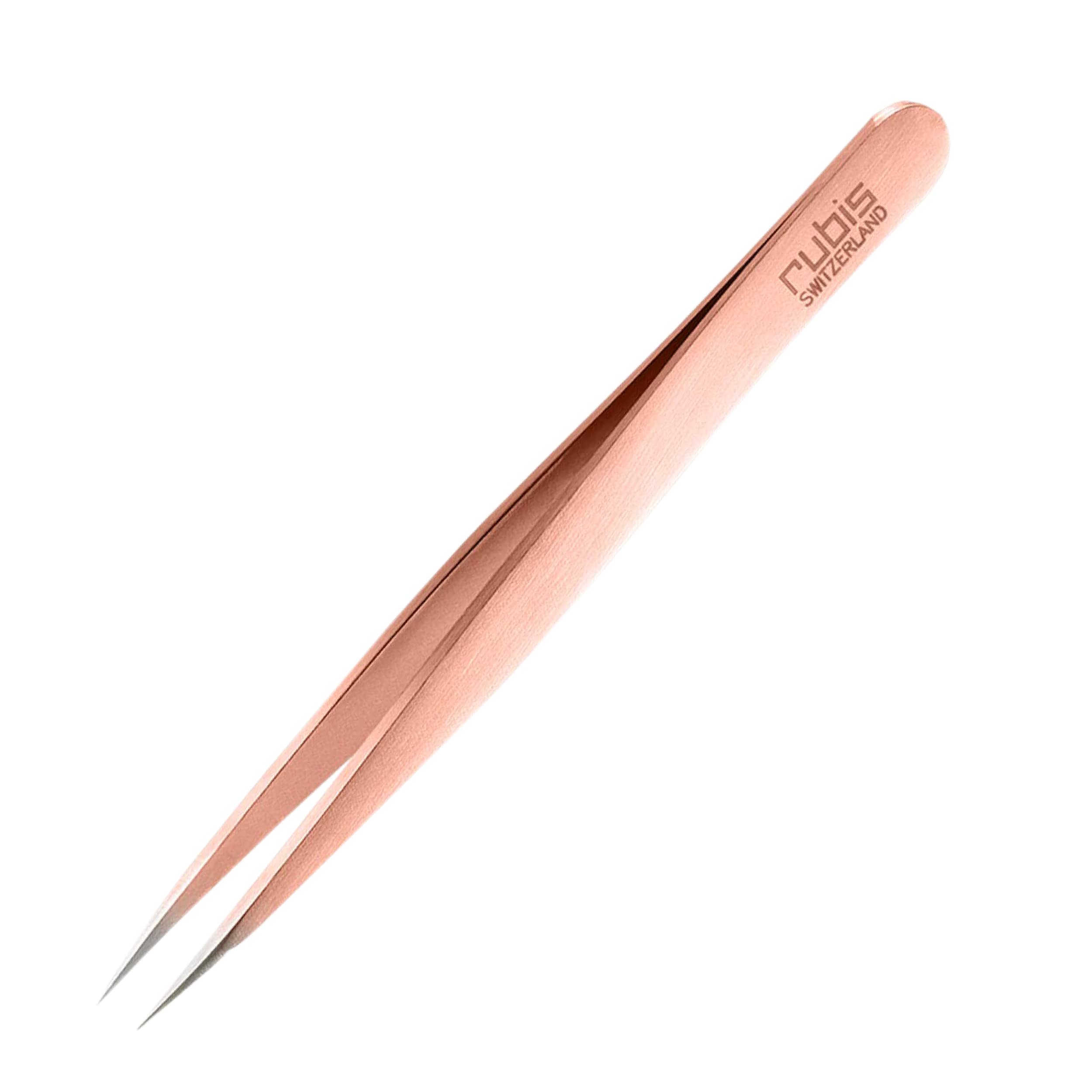 Stainless Steel Pointed Tweezers for Precise Eyebrows and Hair Removal, 1K003RG, Red Gold,Rubis Switzerland Swiss Made World Renowned Precision