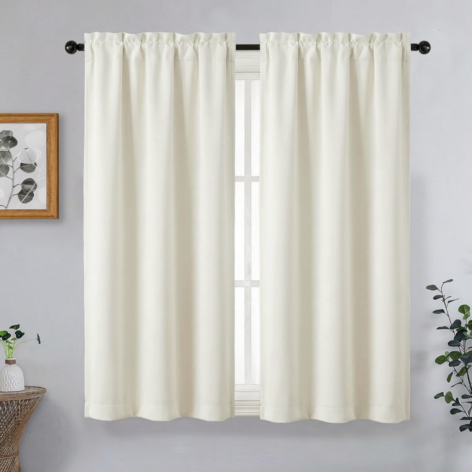 OVZME Light Beige Curtains for Bedroom 63 Inch Length 2 Panels, Protect Privacy Thermal Insulated Light Filtering Curtains, Dual Rod Pocket Window Treatments Drapes for Living Room, 2x40Wx63L Inches