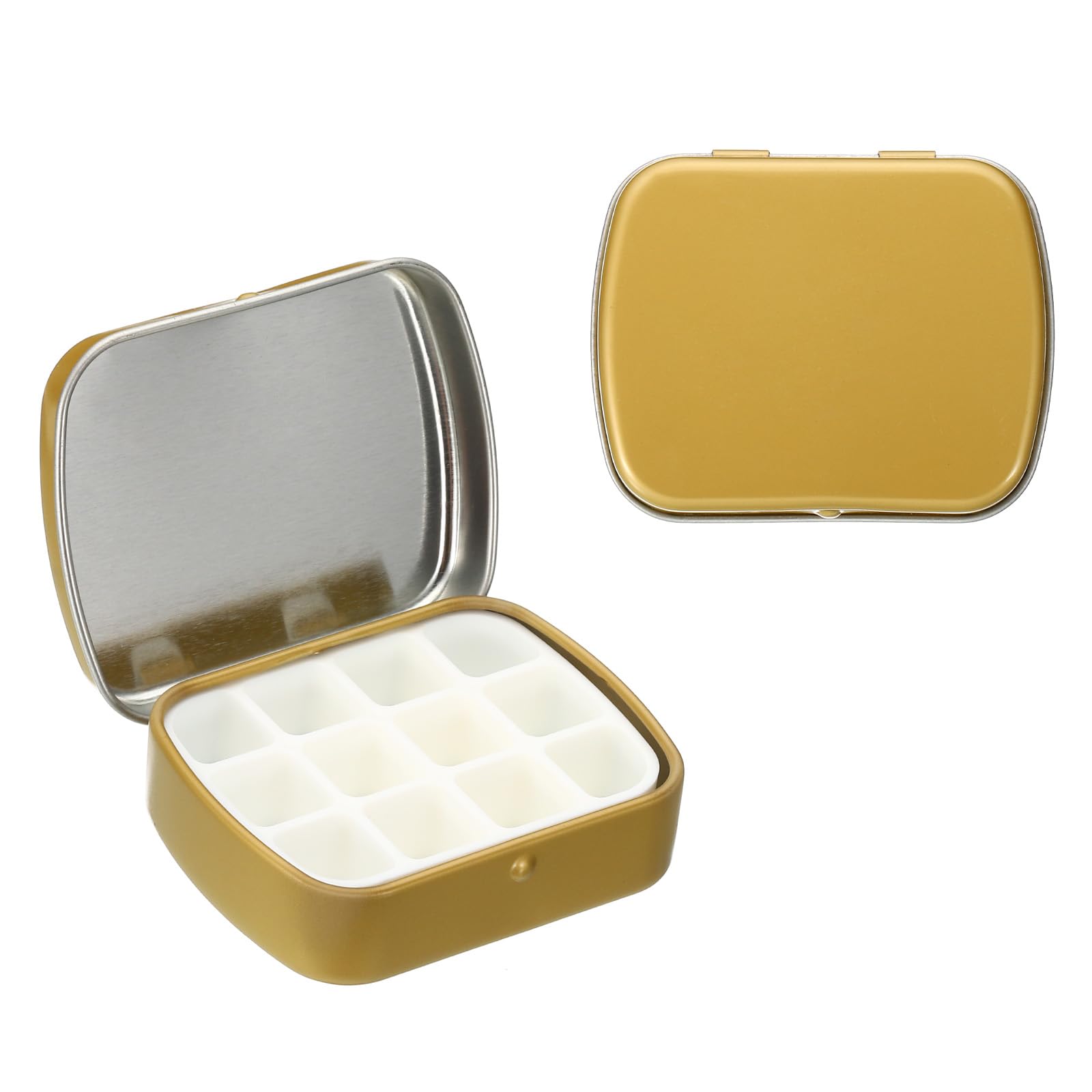 PATIKIL 12 Well Mini Paint Storage Box, Portable Tiny Painting Tray 1.6ml Per Mixing Cup for Gouache Watercolor Art Craft Oil Painting, Golden
