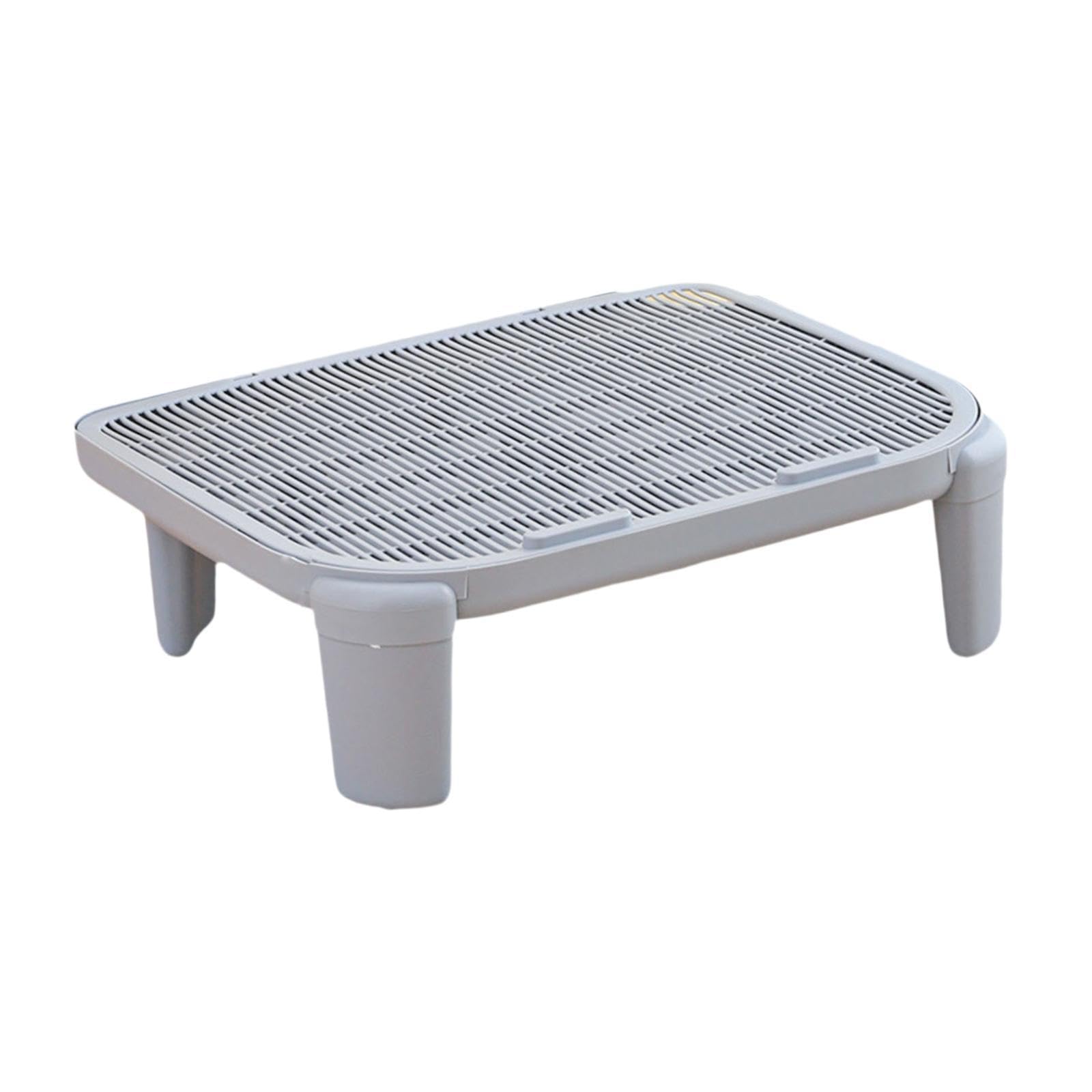 Rampe Litière Chat Double Couche Trappeur de Litière Tapis pour Boîte Litière Matériau PP Fonction Pied Adapté Aux Chats Âgés Nettoyage Intérieur, Gris