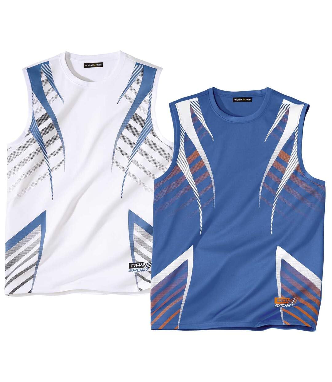 ATLAS FOR MEN - Pack of 2 Men's Sporty Vests - White Blue - 4XL