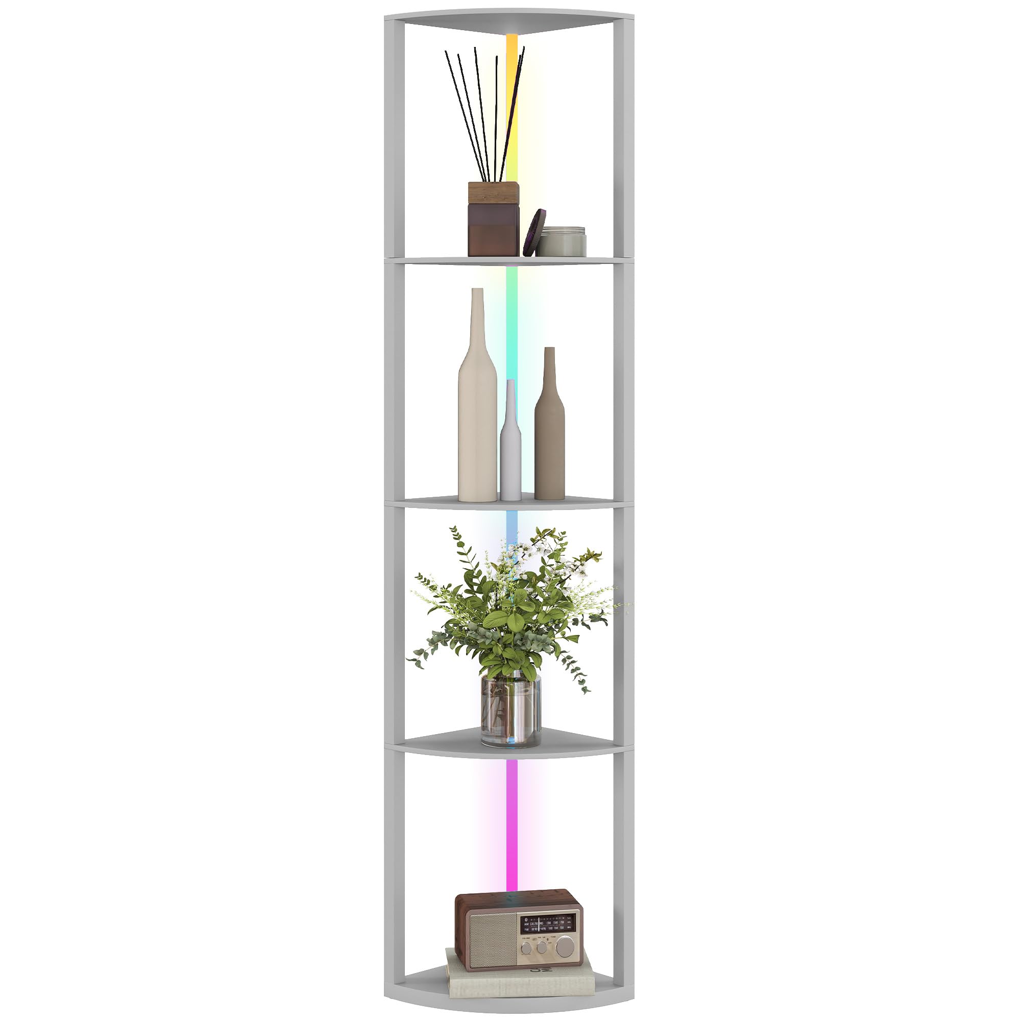 HOMCOM lampa podłogowa LED RGB z półkami, 4-poziomowa, z regulacją jasności i pilotem, nowoczesna lampa narożna do salonu, sypialni i biura, szara