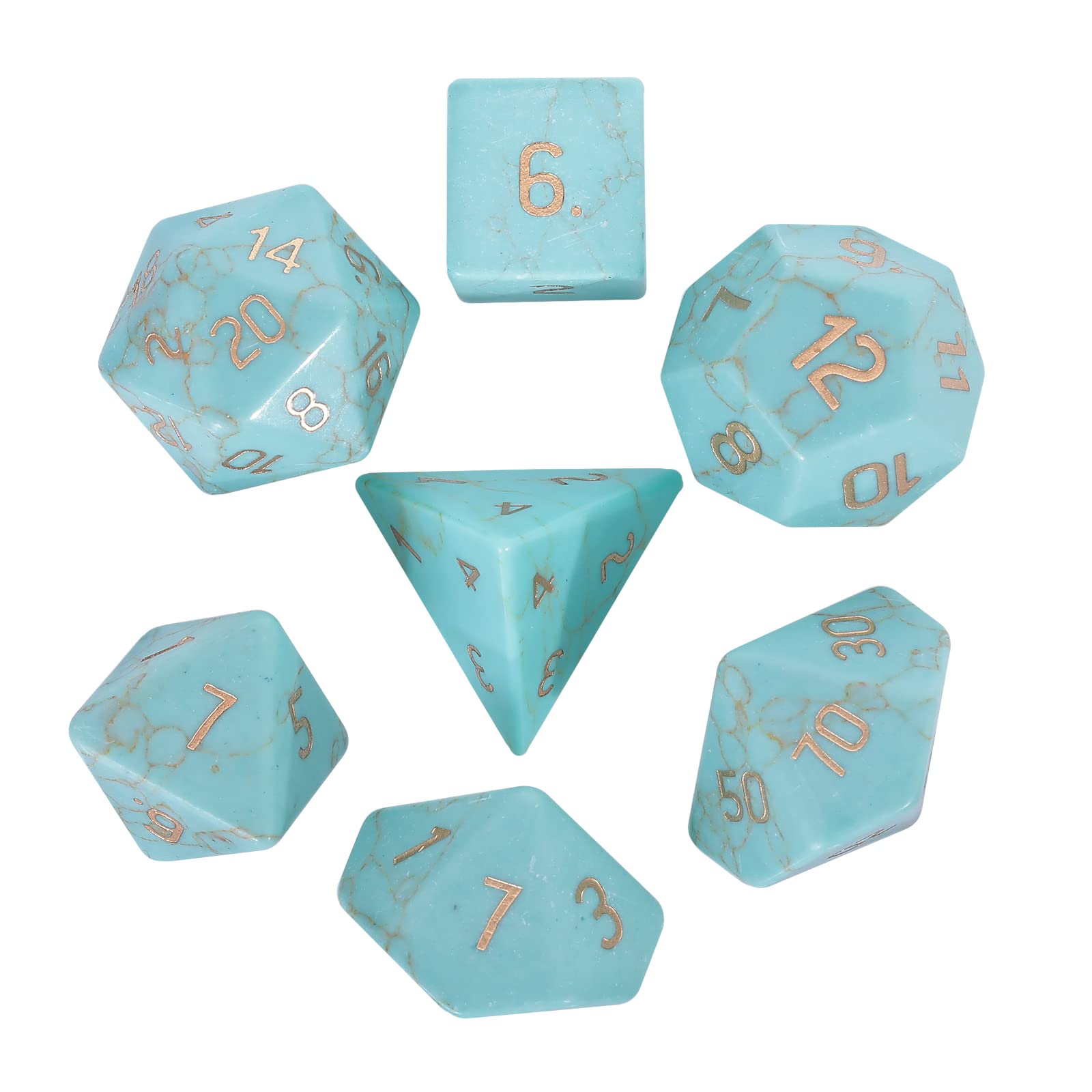 Set di 7 dadi poliedrici in cristallo per giochi di ruolo, giochi di ruolo, giochi di ruolo Dungeons and Dragons, turchese Howlite verde sintesi