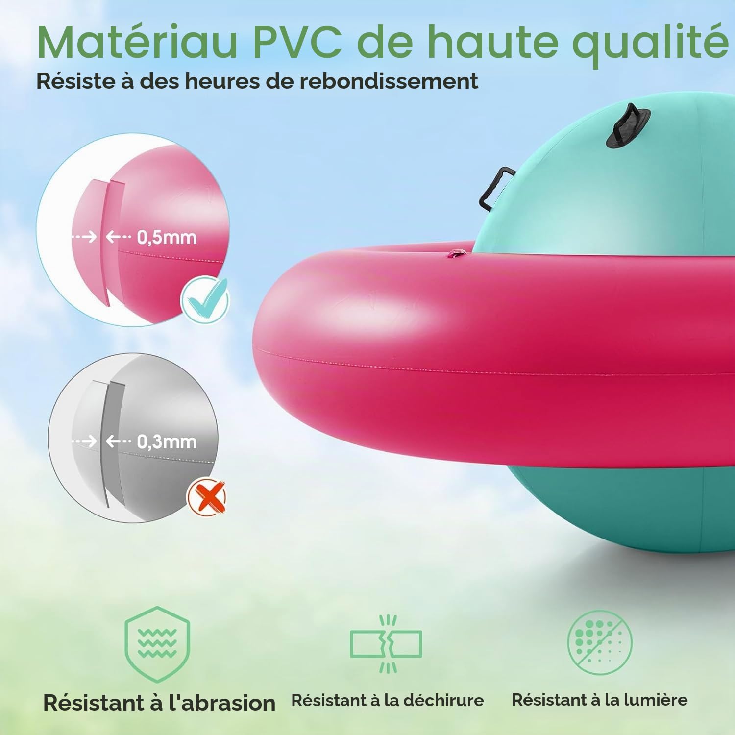 FANTASK Transat Gonflable pour Enfants de 223 cm pour Rouler, Incliner, escalader et Sauter avec 6 poignées intégrées (Rose + Vert)
