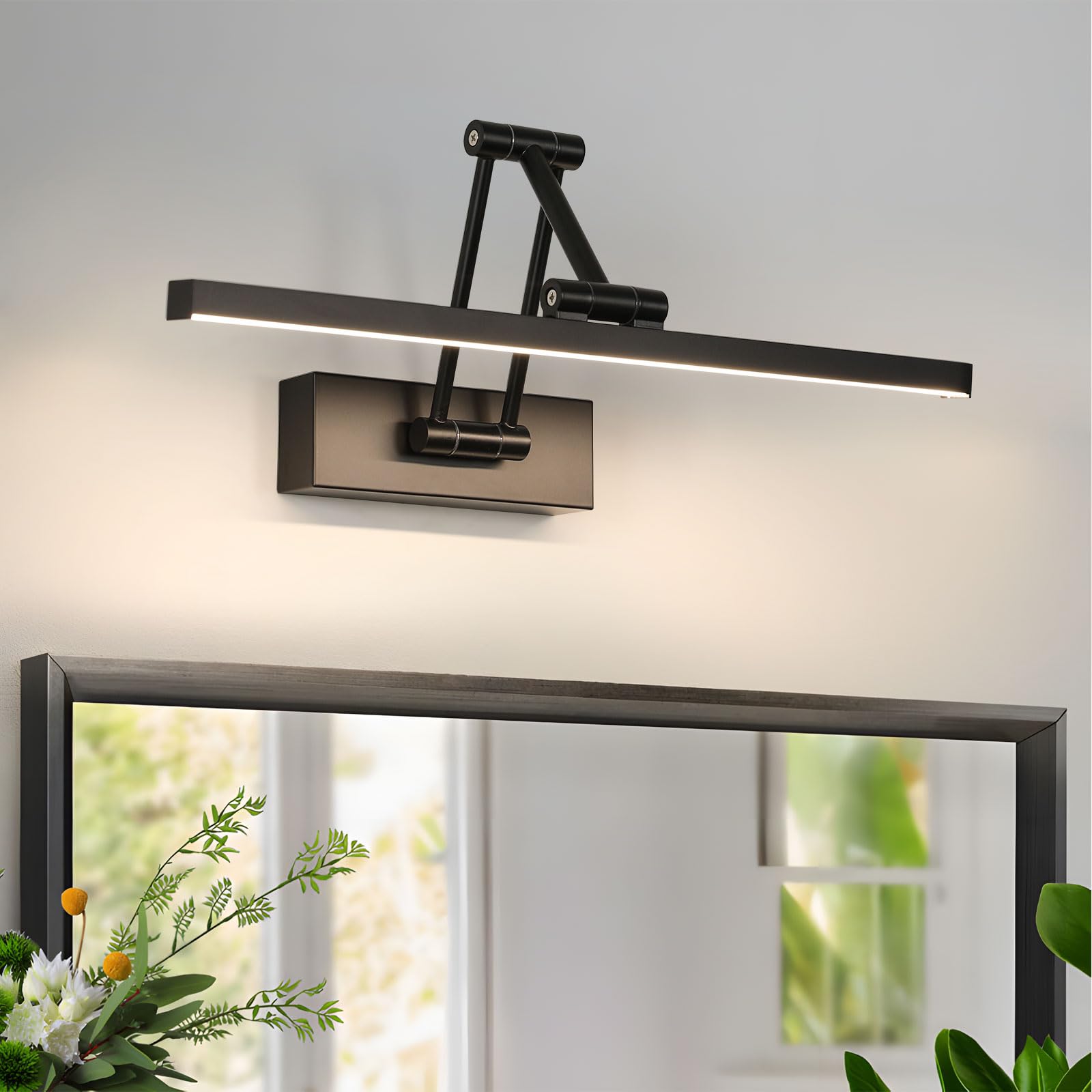 Goeco Luce Specchio Led 40cm, 9W Bianco Neutra 4000K Lampada Armadio Girevole, IP20 Lampada da Specchio, Nero