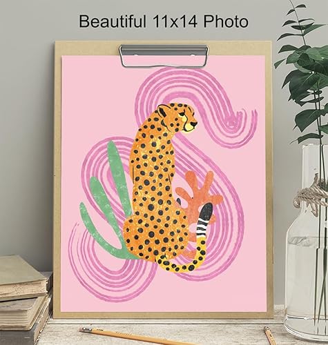 Miniatura 4 de Mid Century Modern Abstract Cheetah LARGE 11x14 - Pink Boho Wall Art - Minimalist Gallery Wall Decor - Aesthetic Room Decor - Bohemian Bedroom Decor