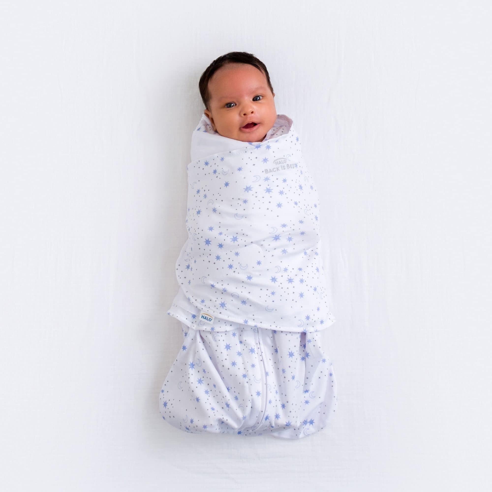 HALO - Sacco nanna Sleepsack, da 1,5 tog, 100% cotone, coperta per neonati unisex, 3-6 mesi, motivo con lune, blu