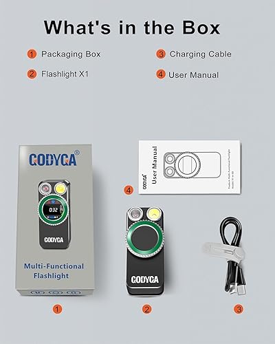 Miniatura 11 de Linterna EDC 4 en 1 con medición láser, contador de golpes de golf, luz blanca y roja, 500 lúmenes IPX6 impermeable, luz recargable con clip