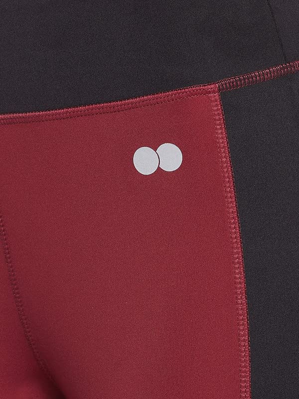 Image of Clovia Women's Snug-Fit High Rise Coourblocked Active Tights in Maroon