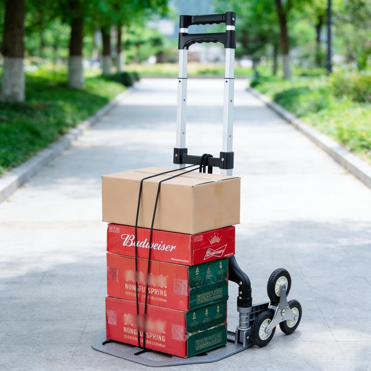 6 Räder Aluminium Treppensteiger Transportwagen mit verstellbarem Griff, Faltbare Sackkarre, Einkaufswagen mit 75 kg Tragfähigkeit, Aluminium-Handwagen für Einkäufe oder Lieferungen