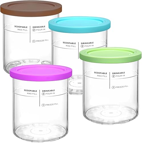 Juego de pintas y tapas para Ninja Creami Deluxe, compatible con ninja creami 11 en 1 NC501 NC500 Series Deluxe Ice Cream Maker, 24 onzas, tamaño
