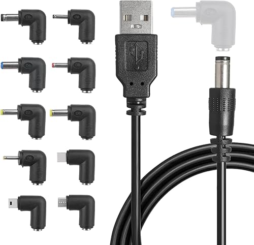 Miniatura 7 de Cable de carga de alimentación USB a CC con conector de barril de CC de 12 piezas, puntas de adaptador de corriente universal para computadora