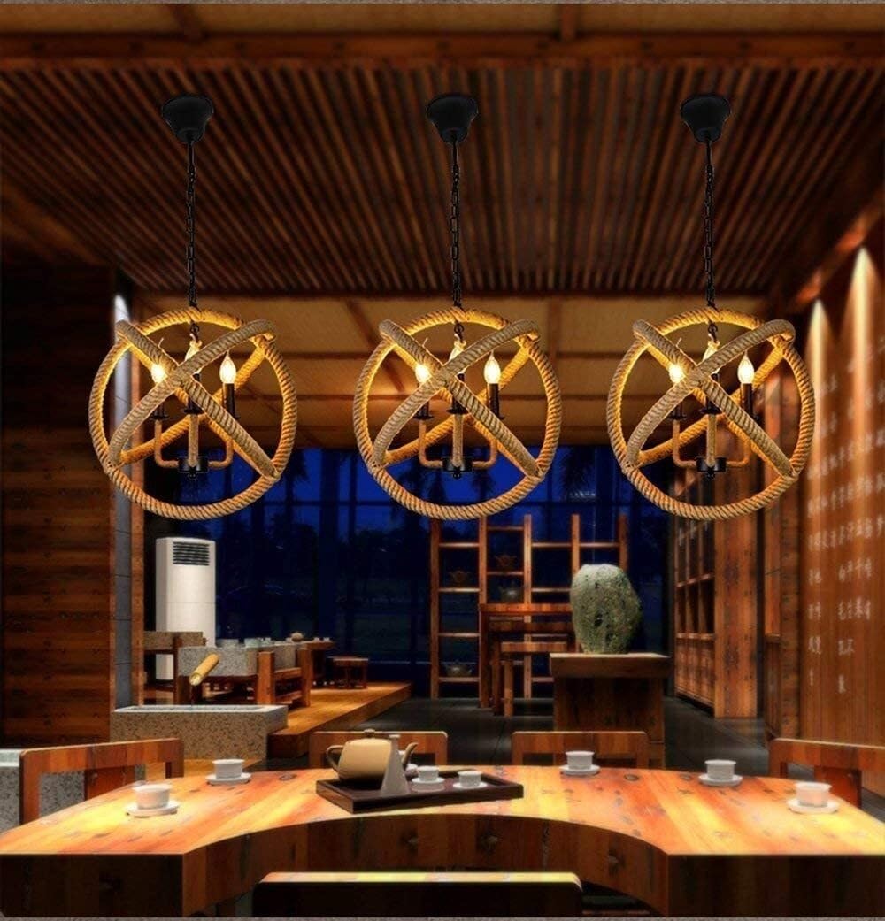 Lampadario Rustico a Sfera in Corda di Canapa a 3 luci, Lampada a Sospensione a Globo Intrecciata a Mano, lampadario Nautico a Sfera per Isola Cucina in Stile Rustico, Sala da pran
