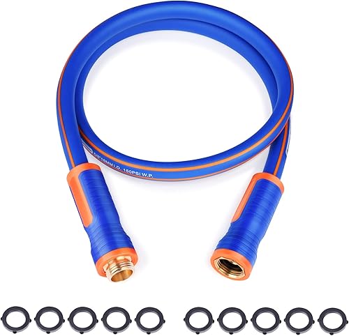 Abimars Manguera de jardín corta con agarraderas de mano, manguera de agua híbrida flexible de goma de 5 pies x 58 pulgadas con conectores de latón