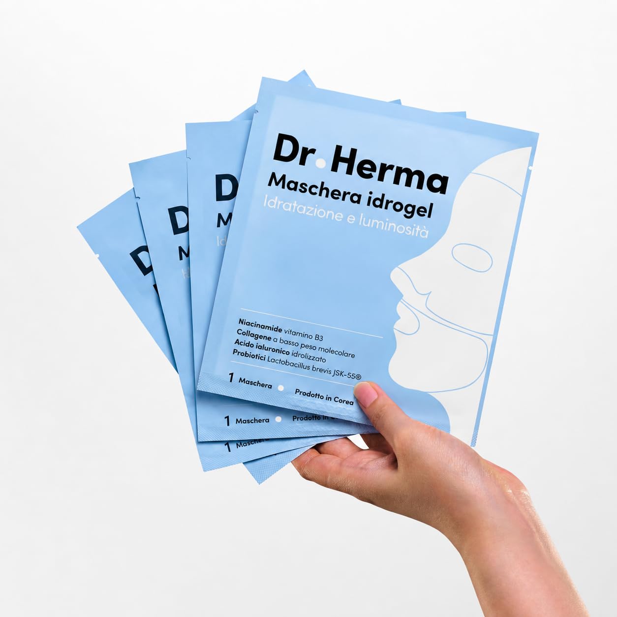 Dr. Herma Maschera Hydrogel (12 pezzi) - Maschera viso coreana per donne con acido ialuronico, collagene e niacinamide - Anti-età, illuminante, e affinante i pori per tutti i tipi di pelle