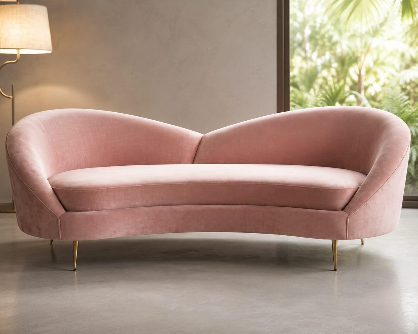 3 Seater Curved Velvet Sofa Couch, Upholstered Living Room Sofa with Sculpted Backrest, Comfortable Fabric Couch with Metal Legs for Living Room, Bedroom, Lounge & Office | Blush Pink-image-32