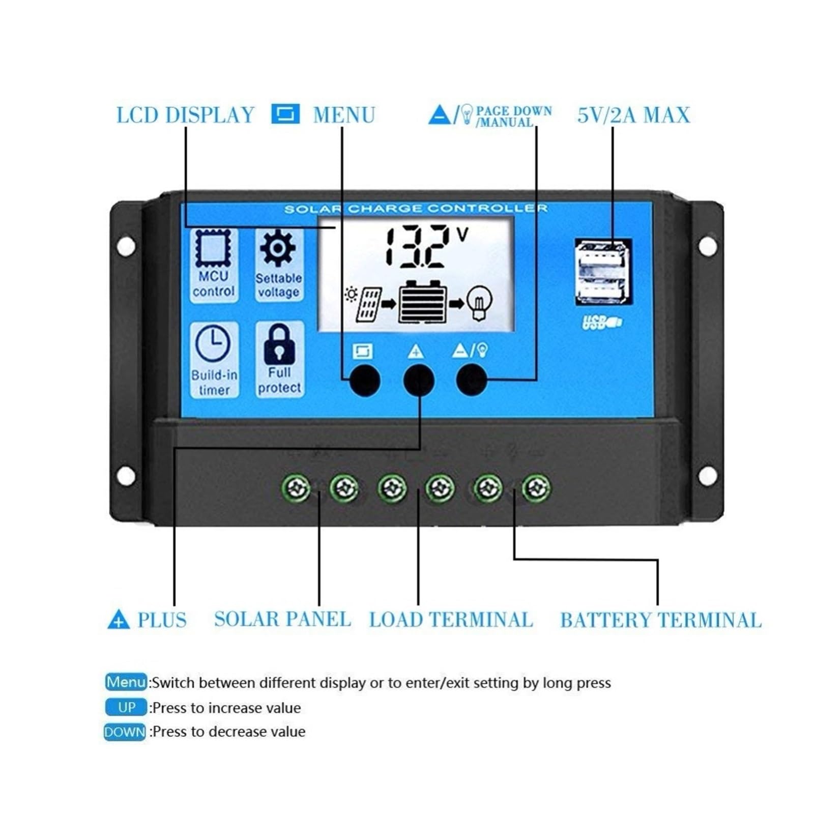 Kontroler ładowania słonecznego, Regulator Ładowania PWM Solar 30A Napięcia Akumulatora Do Systemu 12V 24V