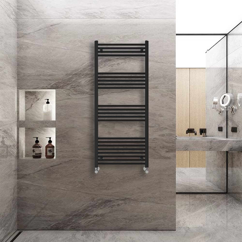 Warmehaus Straight Heated Towel Rail Radiator Ladder Black 1400x600mm Central Heating Radiators for Bathroom Kitchen