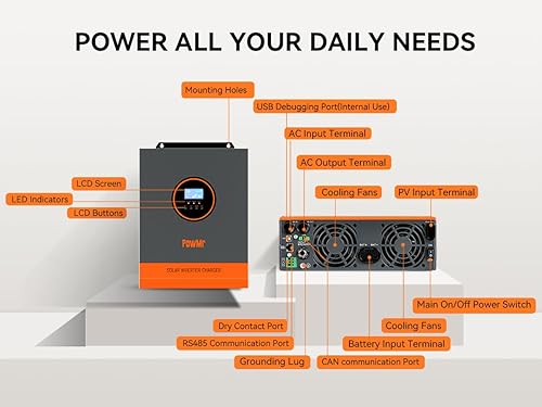 Miniatura 8 de Inversor solar de 3500 W 48 V Inversor de red de 120 VCA, inversor solar de 48 V con cargador MPPT de 3500 W todo en uno para el hogar, RV, camión,