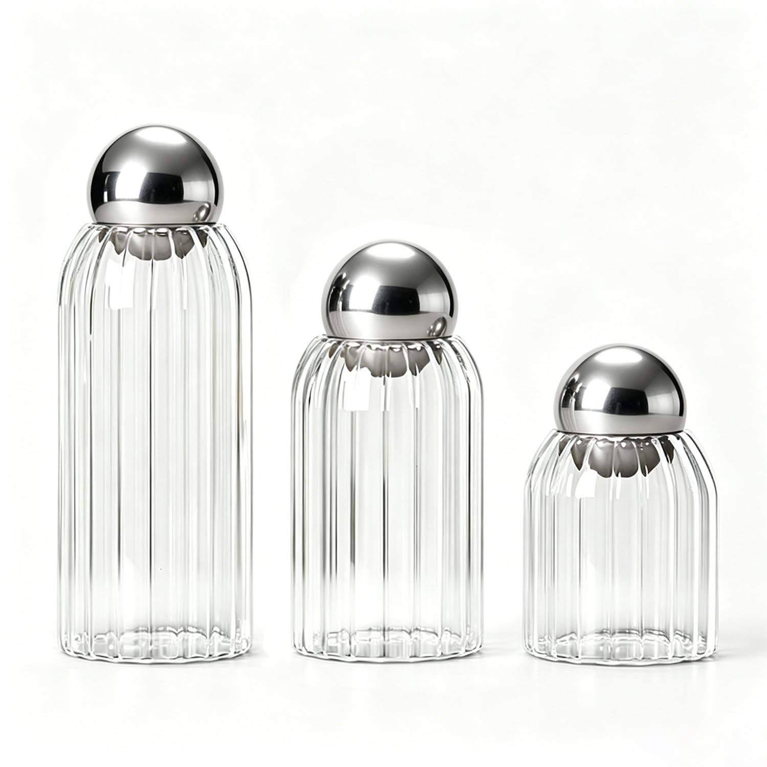 3pcs Cylinder Glass Canisters With Decorative Stoppers - Airtight Storage Jars For Kitchen Pantry, Coffee, Tea, Candy
