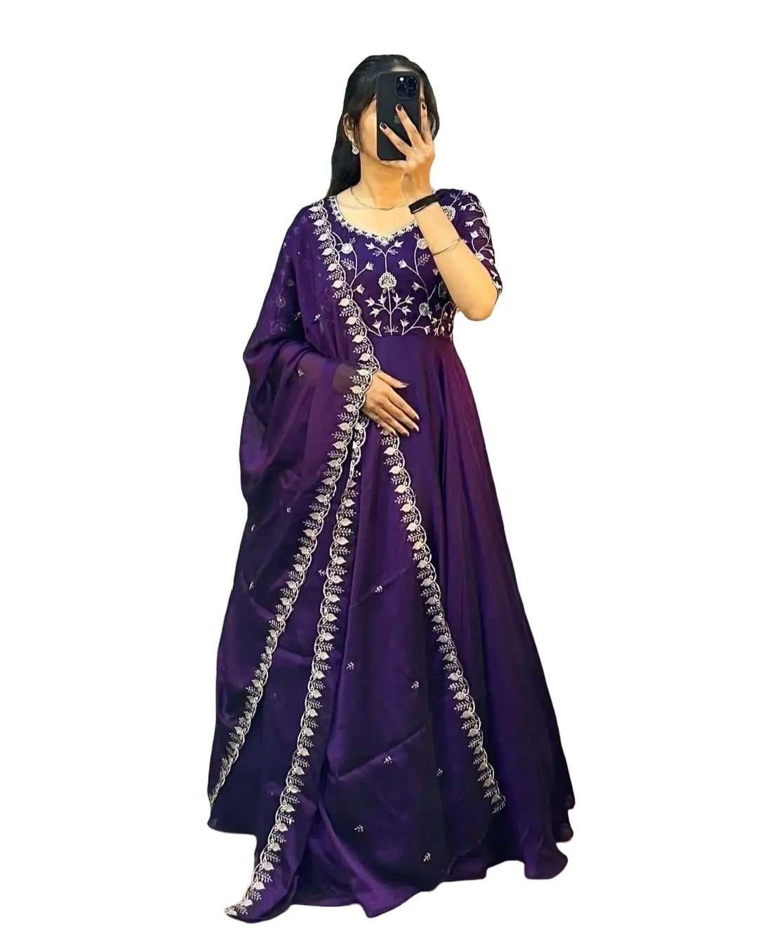 Purple embroidery anarkali gown with dupatta (Standard, Purple, L)