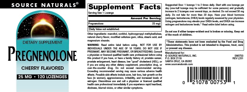 Source Naturals Pregnenolone 25mg - 120 Cherry Lozenges