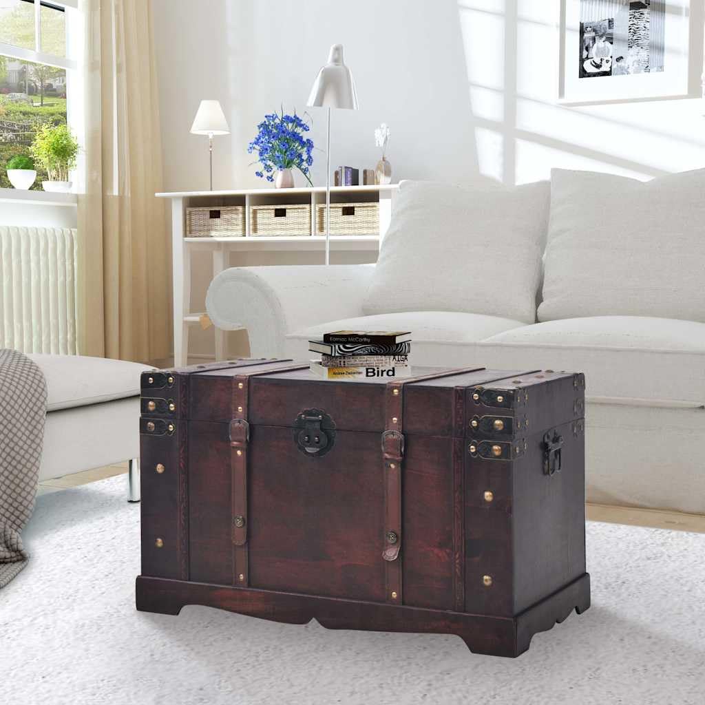 Baúl vintage de madera de 66 x 38 x 40 cm con cierre a presión y asas laterales, baúl decorativo para dormitorio, salón, pasillo, espacio de almacenamiento y orden