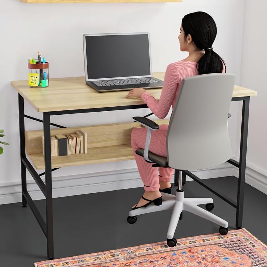 FURLAY Ark Office Desk and Study Table | 1 Year Warranty | Metal and Engineered Wood Desk for Adults & Students (Classic Oak)