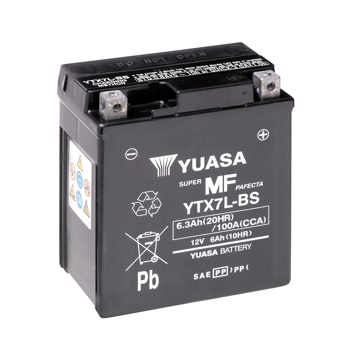 Batería moto Yuasa YTX7L-BS - Sin mantenimiento - 12 V 6 Ah - Dimensiones: 114 x 71 x 131 mm compatible con YAMAHA XTZ250 250 2007-