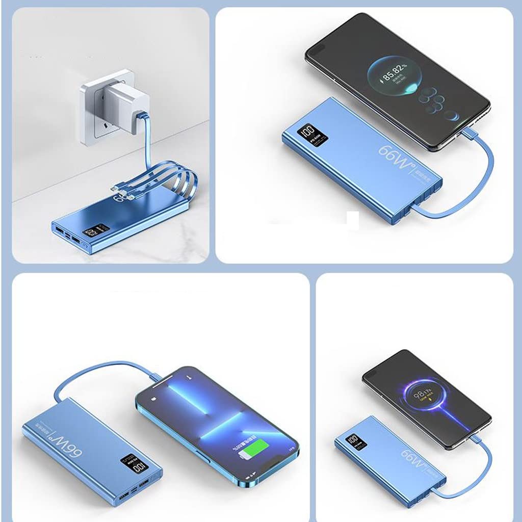 Carga superrápida 66W Línea autónoma Ultrafina Banco de energía de Gran Capacidad 20000 MAh Carga Flash Fuente de alimentación móvil (Color : Blue, Size : 20000mAh)