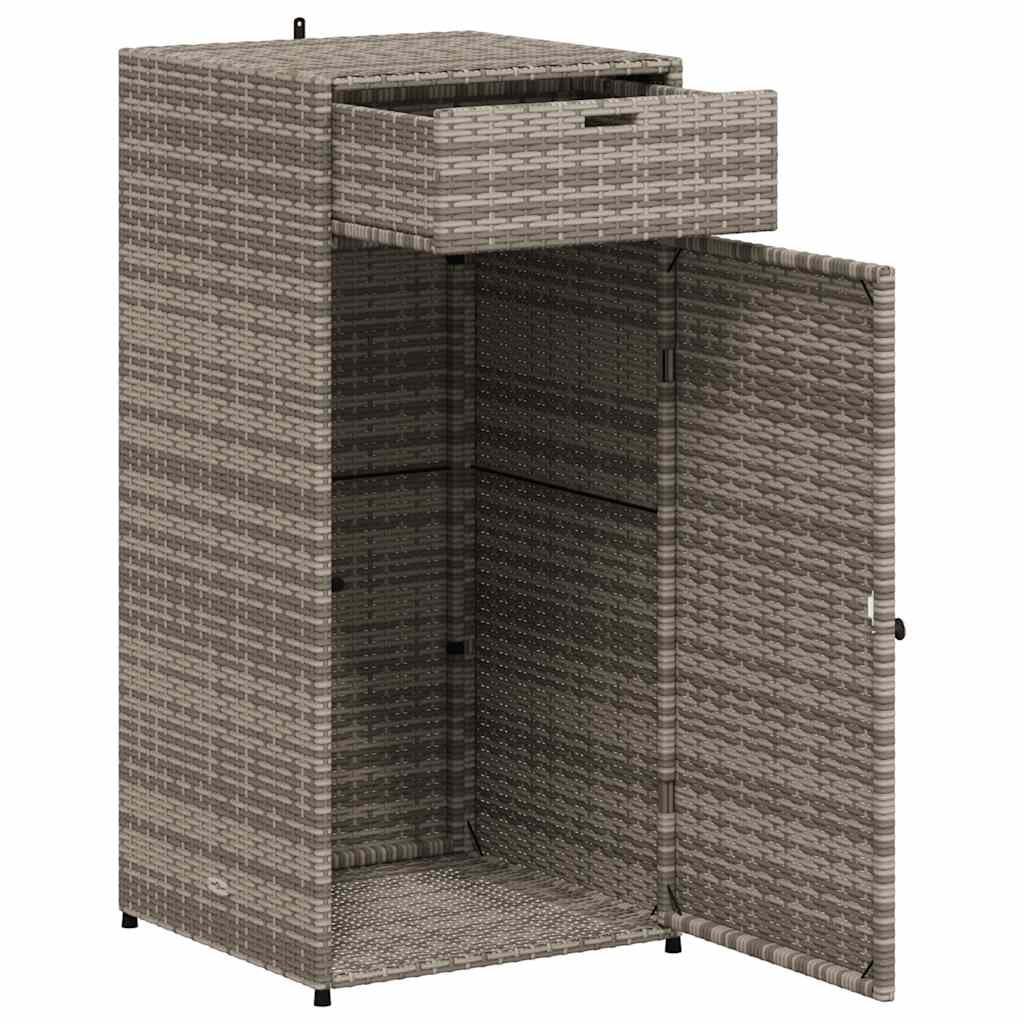 Armario de Almacenamiento de Jardín de Ratán Sintético - Resistente a la Intemperie - Armario con Interior Espacioso, Tiradores de Acero Inoxidable y Estructura de Acero (55 x 55 x 111 cm)