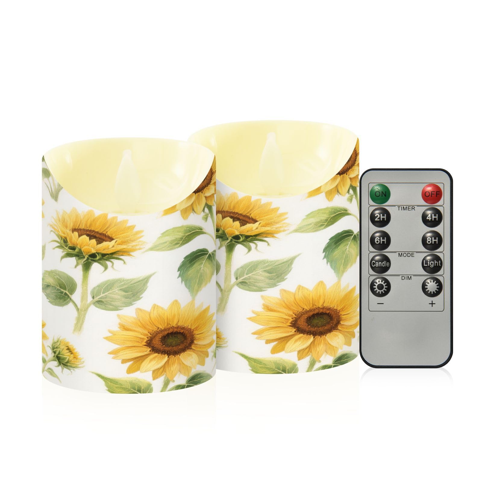 Cgiub Sunflower Flameless Candles with Timer 2pcs Battery Operated Flickering Flameless LED Pillar Candles for Holiday Home Wedding Fireplace Decor