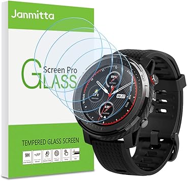 Janmitta para Amazfit Stratos 3 Protector de Pantalla [4 Piezas], 9H Dureza [Alta Definicion] [Fácil de Instalar] Cristal Vidrio Templado Film para ...