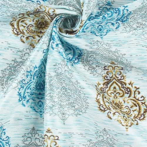 Image of Window Curtains 5 Feet Long Set of 1 | Motif Design | Polyester | Light Filtering Curtains | Curtains for Living Room | 118 x 152 cm, Mustard & Teal | Perfect for Home Decor