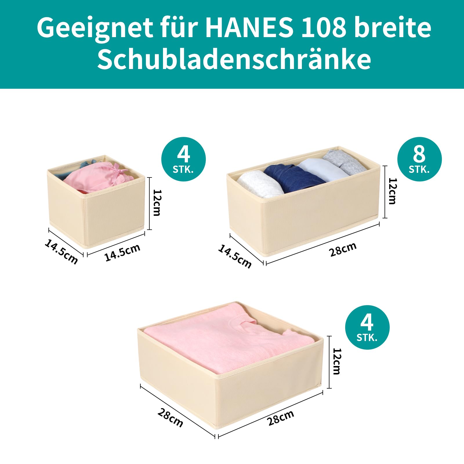 Set di 16 organizer per cassetti, compatibile con cassettiera HEMNES, altri sistemi di cassetti, scatole pieghevoli per vestiti, modulari per guardaroba, fasciatoio, beige