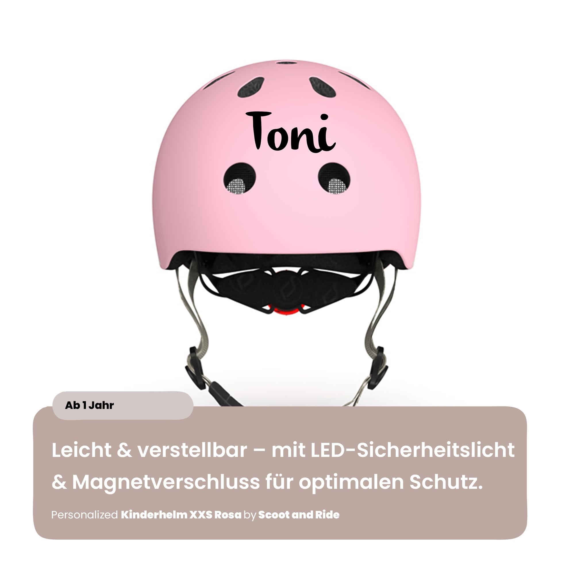 Scoot and Ride Casco per bambini – regolabile con luce di sicurezza LED – dai 1 anno in su – personalizzabile con nome